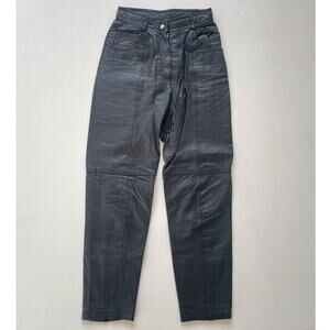 Vtg 80s Black Leather High Waisted Pants / TOGETHER! Sz 4  Punk Goth Motorcycle